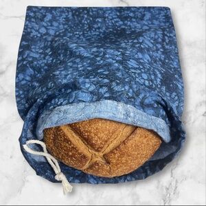 Navy Blue Handmade Organic Linen Bread Bag, Sourdough Bread Keeper, Gift Bag